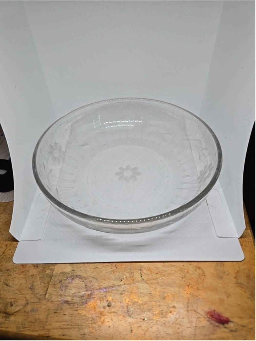 Vintage Etched Glass Bowl 8.5in Diameter